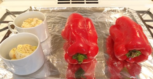 roasting garlic and red bell peppers