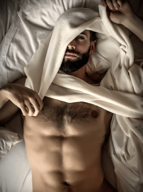 man in bed, handsome, hunk