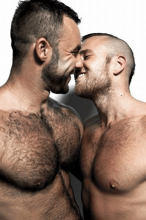 men kissing, hairy chest, hunk