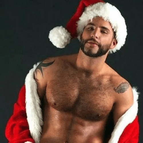 Gay, hairy chest, hunk, naughty Santa