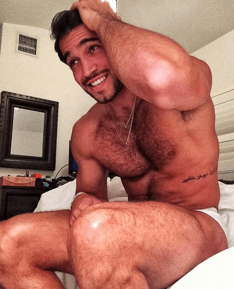 Handsome, hunk, shirtless, man in bed