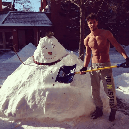 snow, handsome, hunk, snowman, shirtless guy, winter