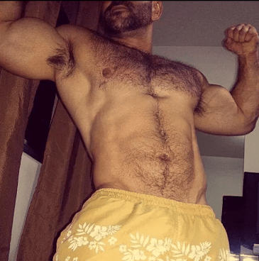 hairy chest, handsome, hunk, yellow, torso, abs, muscle