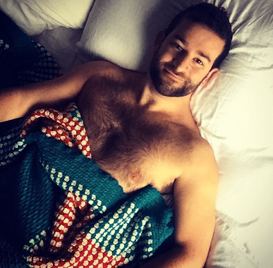 man in bed, chest, hairy, furry, handsome, hunk