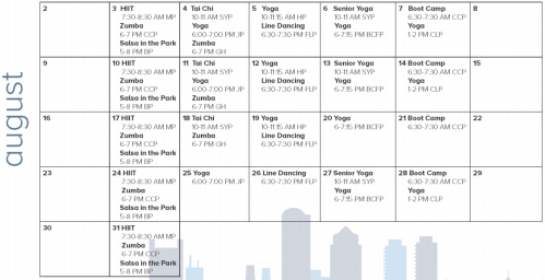 Boston Summer Parks Fitness Calendar August 2015