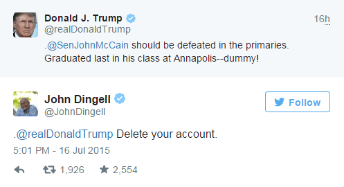 John Dingell, Donald Trump, Twitter, John McCain, Politics