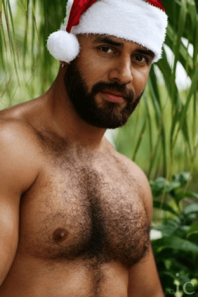 Christmas, hairy chest, beard, handsome, hunk