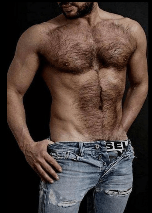hairy chest, hunk, denim
