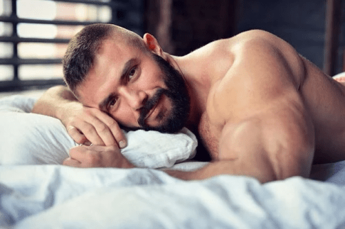 handsome, hunk, muscles, man in bed