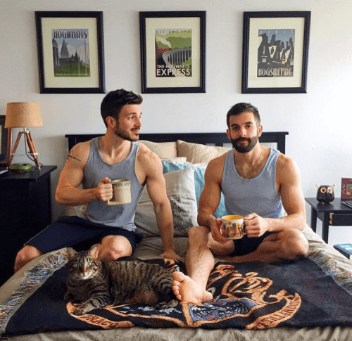 handsome couple, in bed