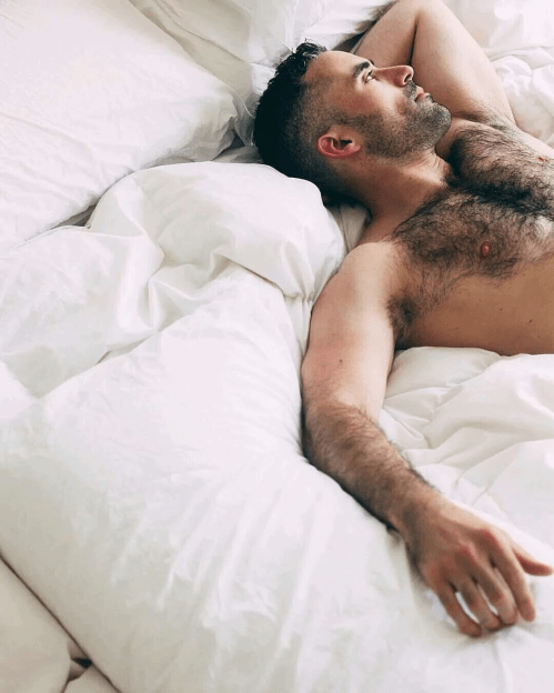 handsome man in bed, hairy man in bed