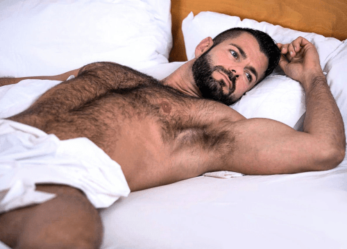 man in bed, hairy man in bed, handsome, hunk