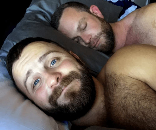 men in bed together, hairy men in bed