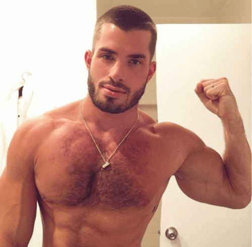 hairy, handsome, shirtless man