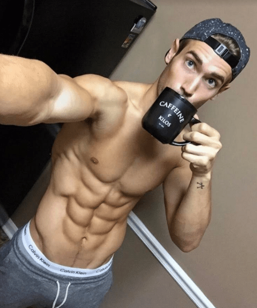 handsome coffee selfie, jock, abs