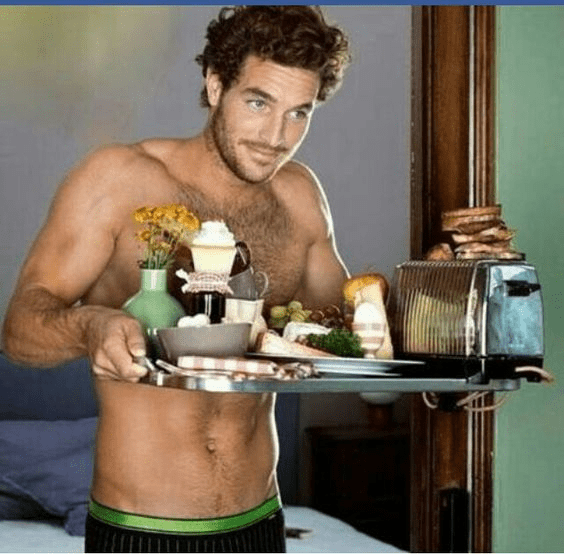 handsome, hunk, breakfast in bed