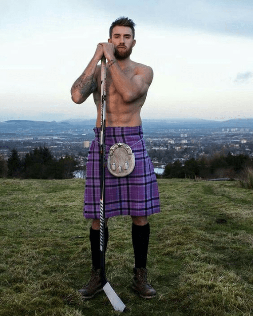 handsome guy, shirtless guy in a kilt
