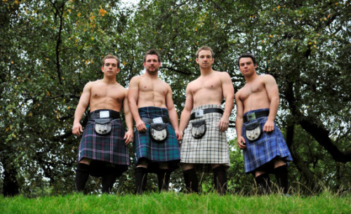 shirtless men in kilts