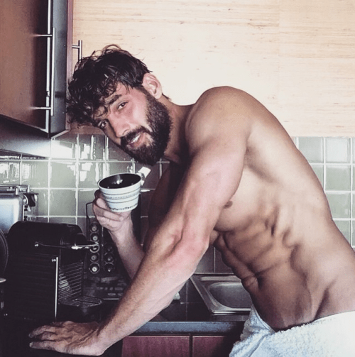 handsome, hunk, man drinking coffee