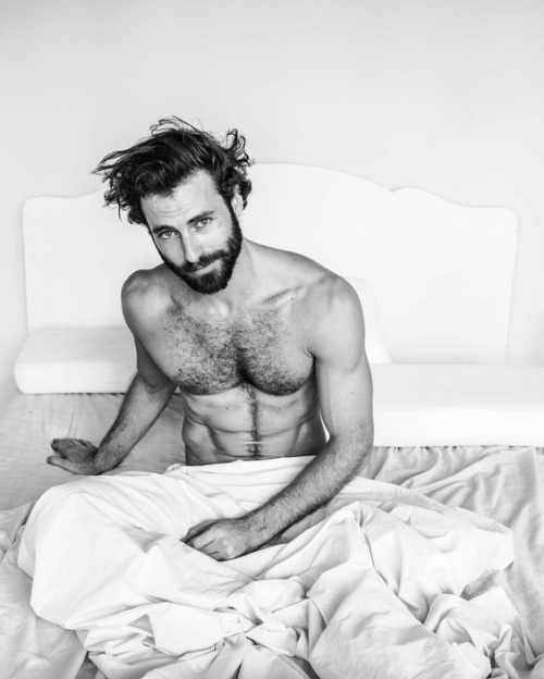 handsome, hunk, hairy, man in bed