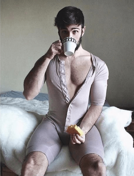 guy in onesie, pajamas, handsome, cute guy