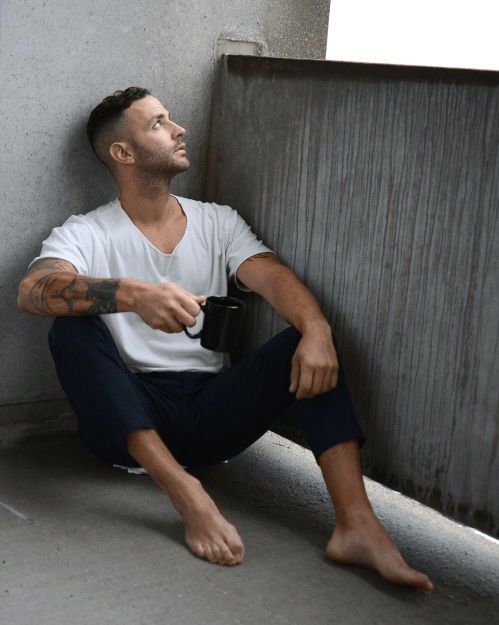 handsome, hunk, man drinking coffee