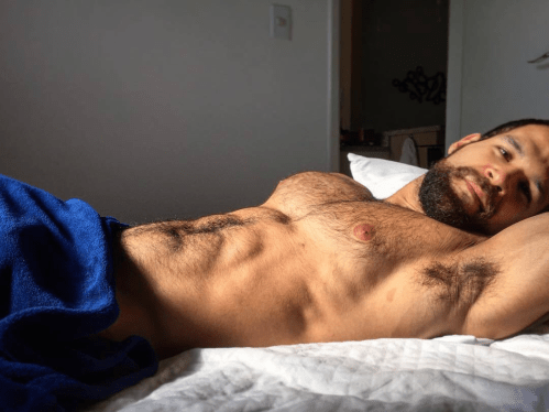 handsome, hunk, hairy, man in bed
