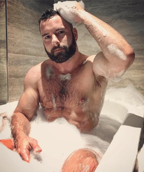 hairy, handsome, hunk, man in a bath tub
