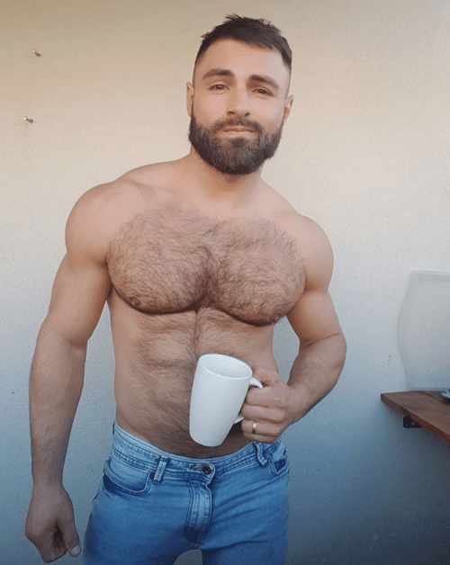 handsome, hunk, hairy chest, denim