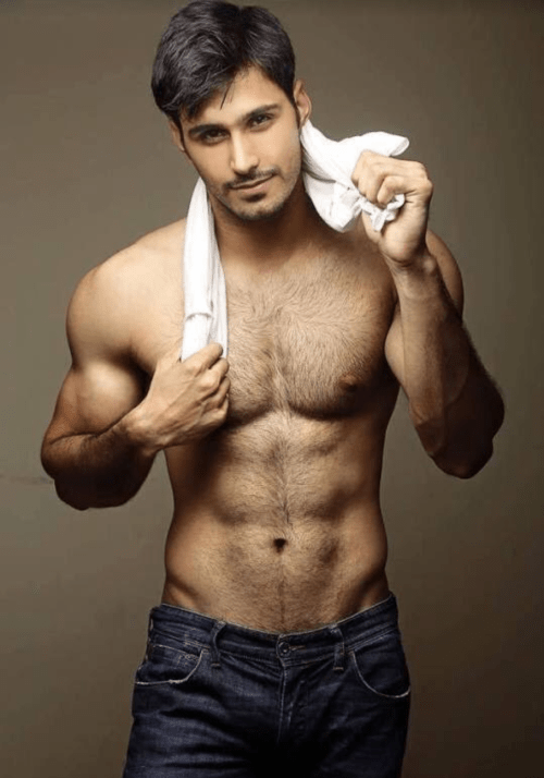 handsome guy, hunk, guy with a hairy chest, shirtless guy in denim jeans