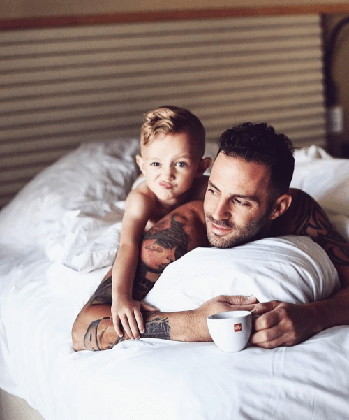 handsome dad, man in bed, hunk