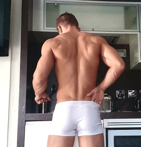 white, man cooking, underwear