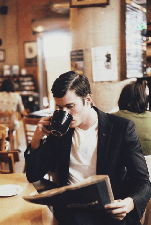 handsome man, man at a cafe