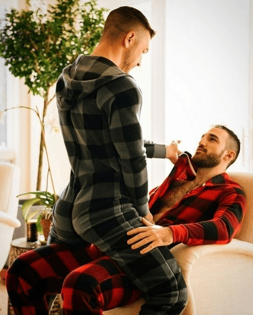 men in pajamas, gay men in bed, sexy couple, handsome couple