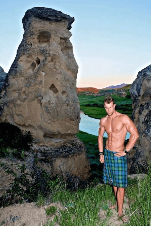 shirtless man in kilt, handsome, man candy