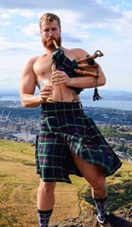 handsome, hunk, shirtless man, bagpipes