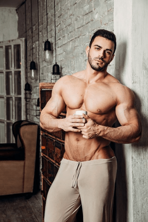 handsome, hunk, coffee lover, muscular man, man candy