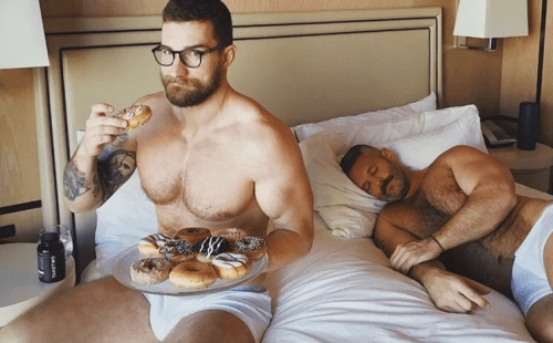 handsome, hunk, hairy, men in bed, gay couple in bed
