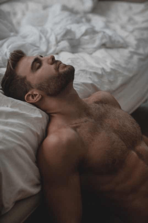 shirtless man, man in bed