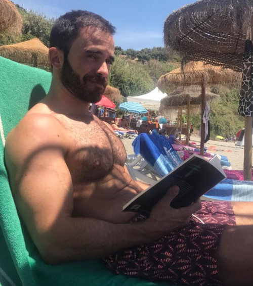 reading, book, hairy, handsome, hunk