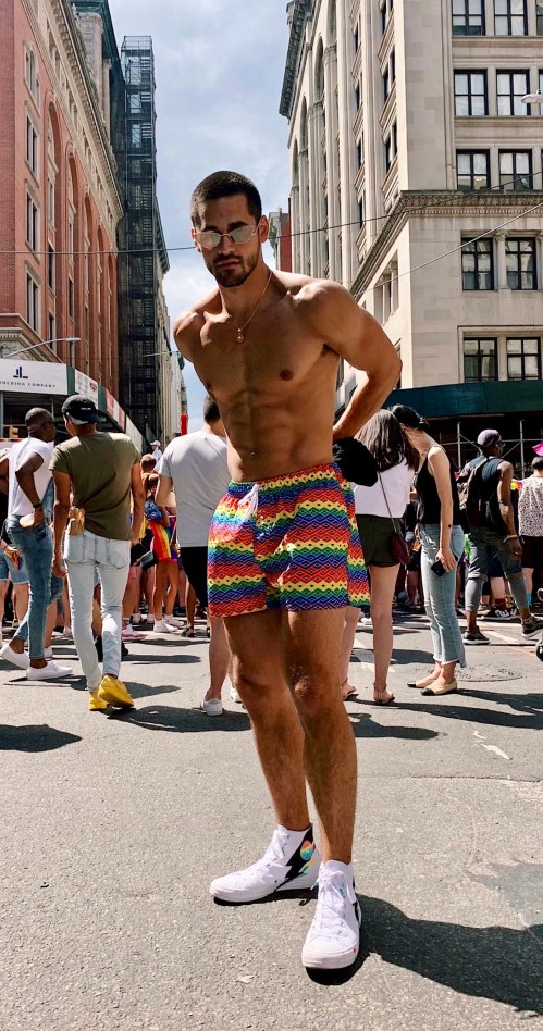 rainbow shorts, handsome, hunk